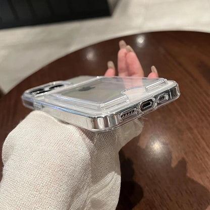 Fashion Card Holder Transparent Case for iPhone 16 15 17 Pro Max Air 14 Plus 11 12 13 16e Xs Wallet Soft Shockproof Clear Cover