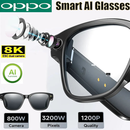 OPPO New Version AI Smart Glasses with 8MP Pixel Take Video Picture 4GB WiFi Contact AI ChatGPT Translation Smart Sunglass