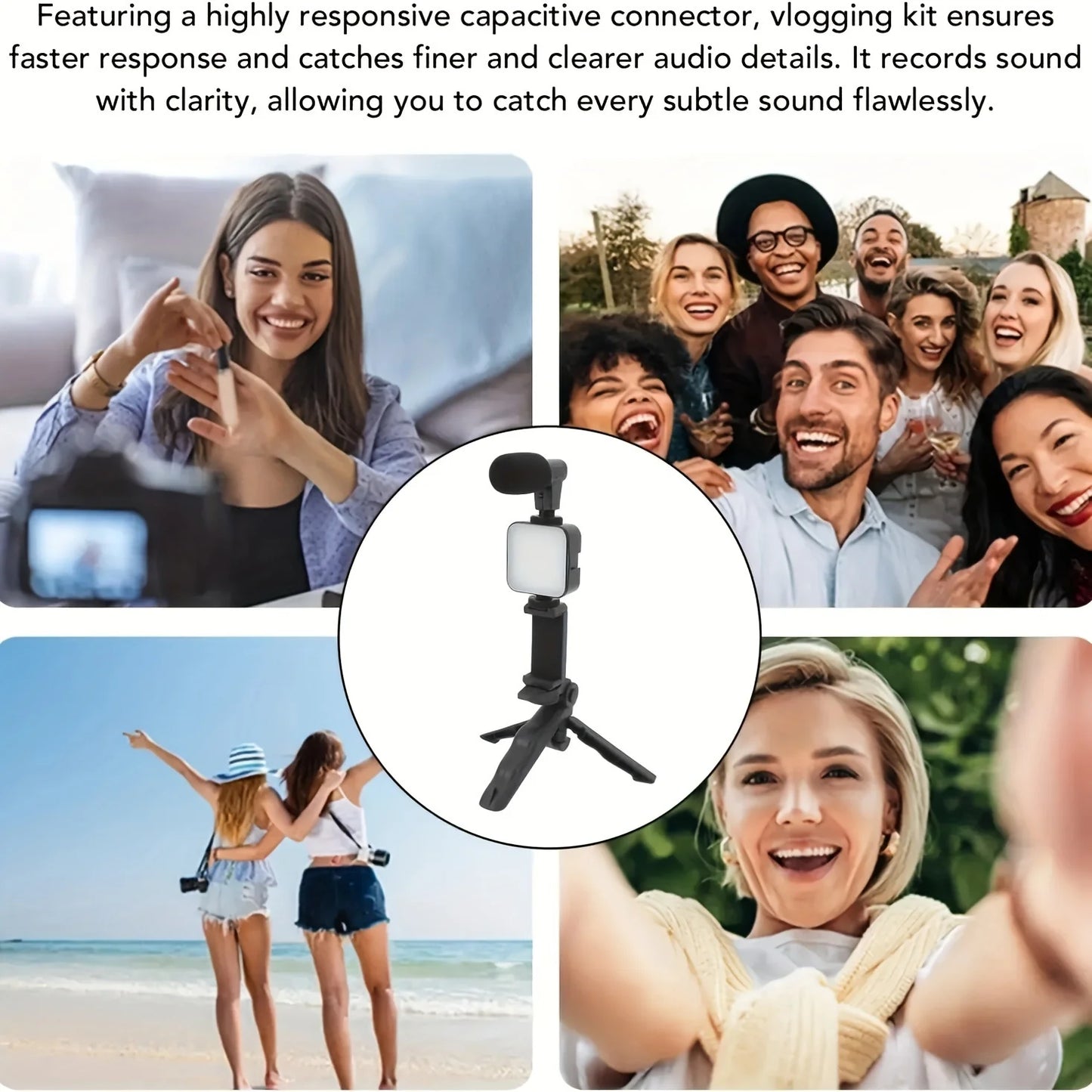 Smartphone Vlogging Kit Tripod Phone Holder Mini Microphone LED Fill Light Stabilizer Stand for YouTube Live Stream Short Video