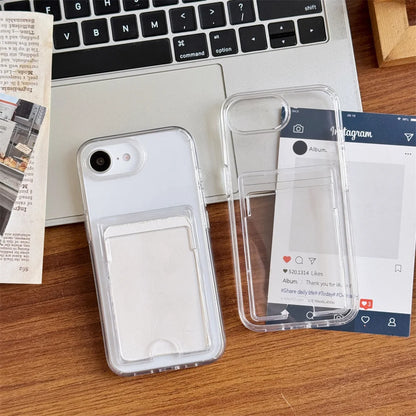 Fashion Card Holder Transparent Case for iPhone 16 15 17 Pro Max Air 14 Plus 11 12 13 16e Xs Wallet Soft Shockproof Clear Cover