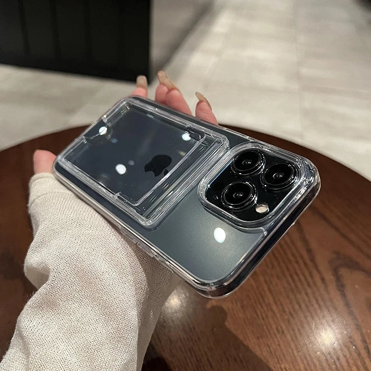 Fashion Card Holder Transparent Case for iPhone 16 15 17 Pro Max Air 14 Plus 11 12 13 16e Xs Wallet Soft Shockproof Clear Cover